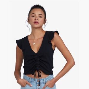 Roxy Flutter Sleeve Tie Front Crop Top
